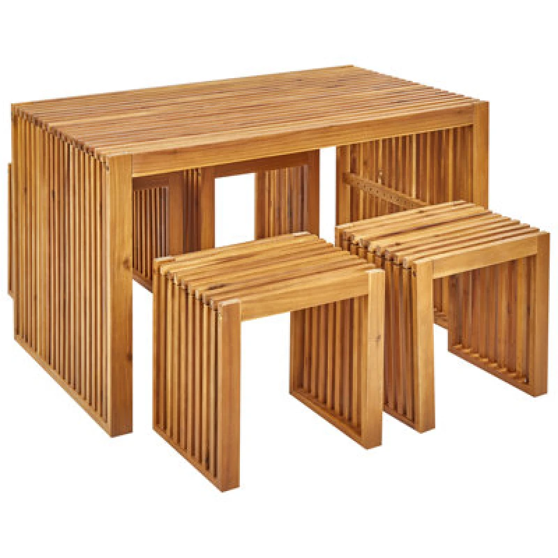 Image of Beliani Garden Dining Set With Stools 4 Seater Bellano Acacia Wood Brown