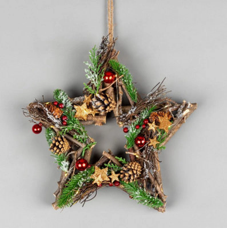 Image of Shatchi 35cm B/O LED Twig Hanging Star Red/Brown Multi