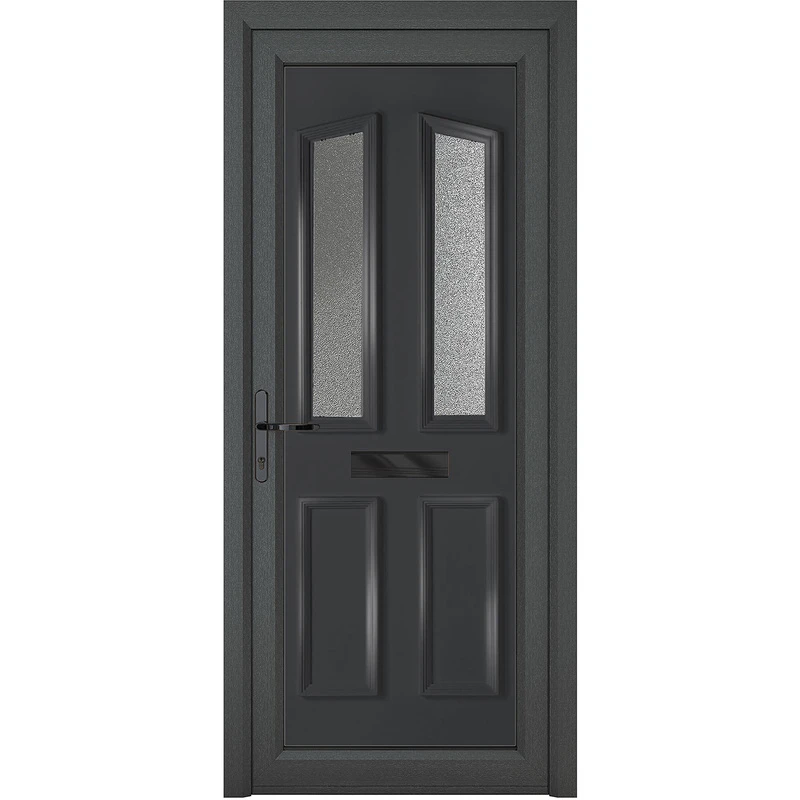 Image of Crystal Upvc Front Door 4 Panel 2 Glass Kensington Grey/White Right Hand 920 X 2090Mm Obscure Glass, Grey RD3RHKEN92209