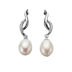 Image of Elements Silver Twisted Earrings With Pearl And CZ E4091WZ364