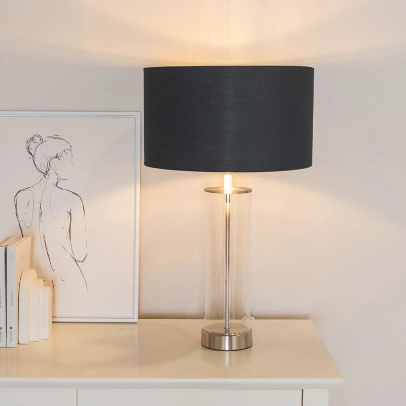 Image of ValueLights ValueLights Balan Glass with Chrome Table Lamp and Metallic Chrome Inner Lamp Shade in Black One Size Unisex 5059406061981