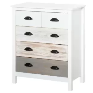 Image of Homcom 5 Storage Drawer Chest Rustic White Multi Tone