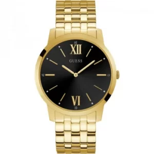 image of GUESS Gents gold watch with sunray Black dial