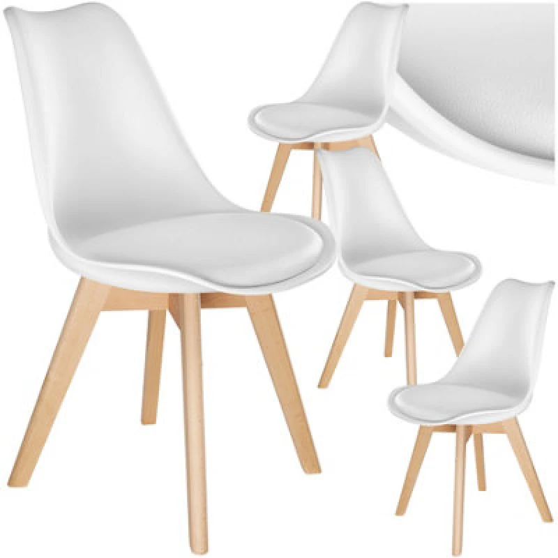 Image of Tectake Set Of 4 Dining Chair Frederikke With Padded Seat, Ergonomic Shape, And Wooden Legs - White
