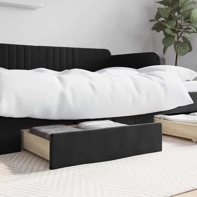 Image of Vidaxl Bed Drawers 2 Pcs Black Engineered Wood And Velvet, Black 833920