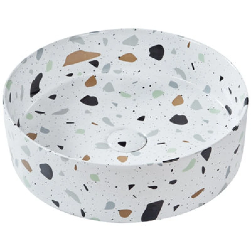 Image of Beliani Countertop Basin Nules 400 mm Ceramic White Terrazzo