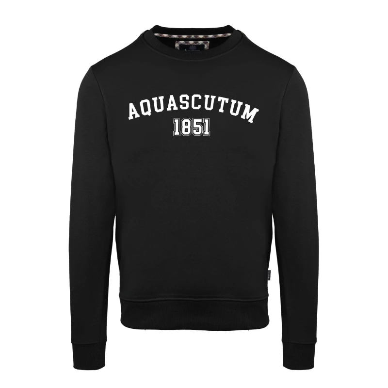 Image of Aquascutum Mens Round Neck Crew Sweatshirt Crew Sweaters Small Black 52344803350
