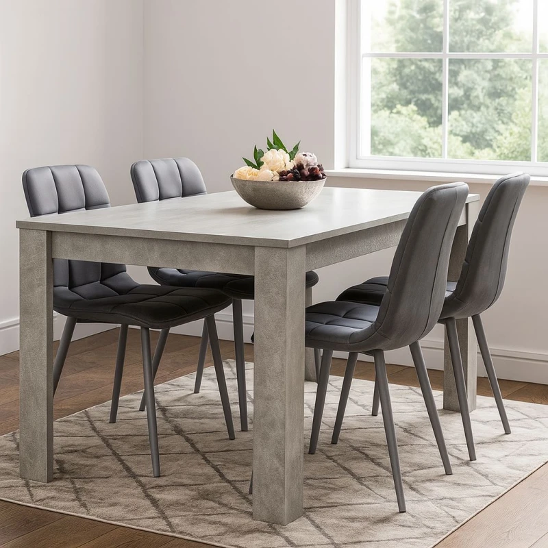 Image of KOSY KOALA Modern Grey Dining Table Set with 4 Grey Velvet Chairs - Kitchen Dining Room Furniture in Brown Brown Unisex