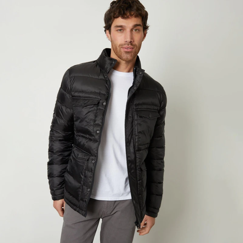 Image of Threadbare Funnel Neck Utility Puffer Jacket Black