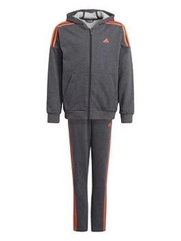 image of adidas Junior Boys Cotton Tracksuit - Grey/Red, Size 11-12 Years