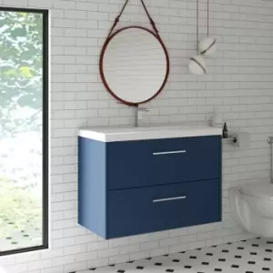 Hudson Reed Juno Wall Hung 2-Drawer Vanity Unit with Basin 3 800mm Wide - Electric Blue