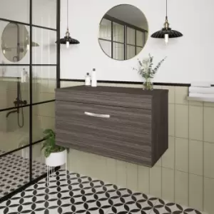 image of Nuie - Athena Wall Hung 1-Drawer Vanity Unit and Worktop 800mm Wide - Anthracite Woodgrain