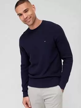 Image of Tommy Hilfiger Interlaced Structure Crew Neck, Blue, Size XL, Men