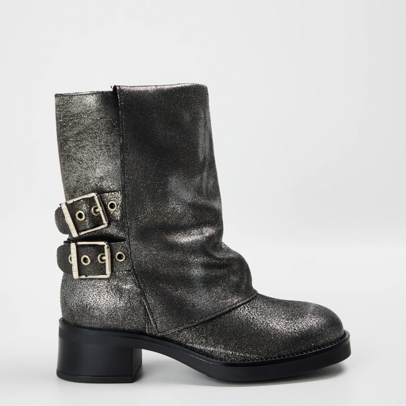 Image of Steve Madden Womens Bonfire Ankle Heeled Boots Silver Lthr female 3 (36)