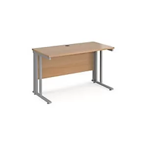 Image of Rectangular Straight Desk Beech Wood Cable Managed Legs Silver Maestro 25 1200 x 600 x 725mm