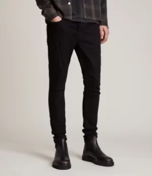 Image of AllSaints Mens Cigarette Damaged Skinny Jeans, Black, Size: 34