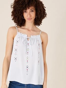 Monsoon Embroidered Tie Detail Cami - Blue Size S, Women