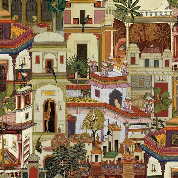 Image of HOLDEN DECOR Holden Decor Animal City Multicoloured Wallpaper Buildings Tropical Trees Modern WL-13511