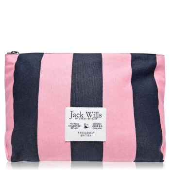 image of Jack Wills Hayle Large Pouch Bag - Pink Navy Strip