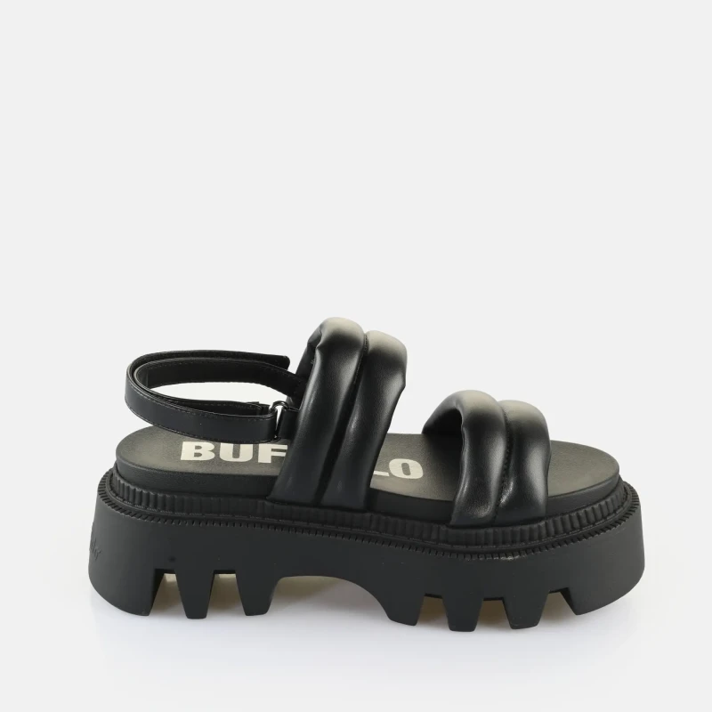 Image of Buffalo Womens wedge sandals Buffalo Flora Ts Quilt - Vegan Nappa Noir Female 38