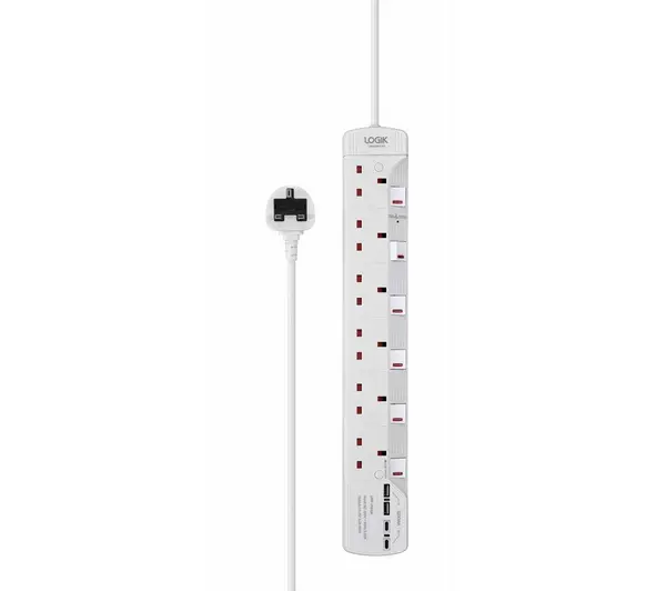 Image of Logik L6W4MUC23 Surge Protected 6-Socket Extension Lead with USB 4m