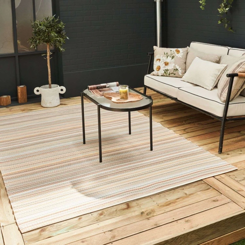 Image of THE RUGS Reversible Weatherproof Outdoor Beige Rugs Striped Rainbow 1020 Size: 120cm x 160cm Beige Unisex 120cm x 160 cm