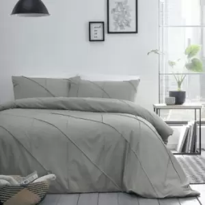 Image of Dart Pleated Boutique Duvet Cover Set, Grey, Super King - Serene