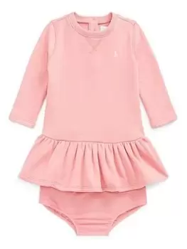Image of Ralph Lauren Baby Girls Long Sleeve Sweat Dress - Rose, Rose, Size 12 Months