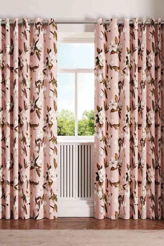 Image of Ted Baker 'Opal Floral' Cotton Lined Curtains in Pink Size: 168cm width x 229cm drop Pink Unisex 168cm width x 229cm drop