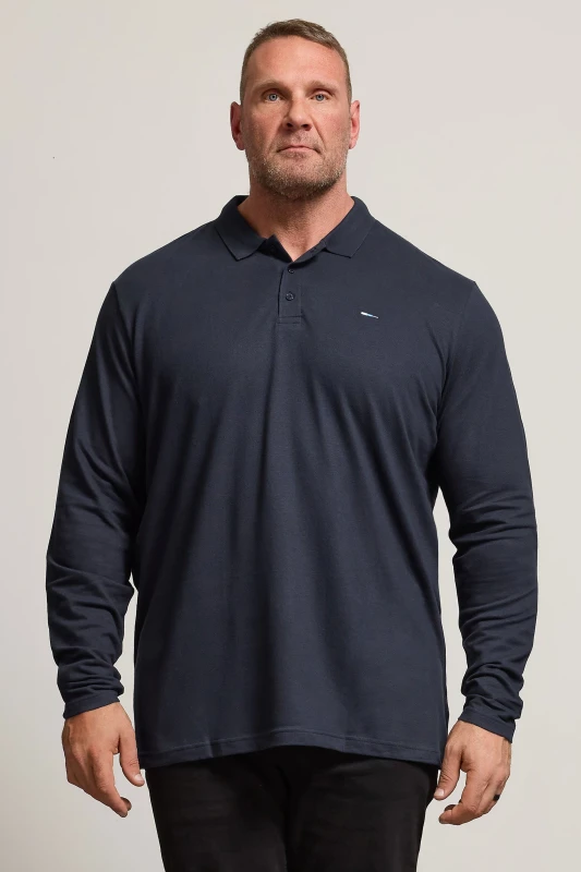 Image of BadRhino BadRhino Men Long Sleeve Polo Shirt in Dark Navy Size: 4X-Large Dark Navy 4XL Male 5057147734188