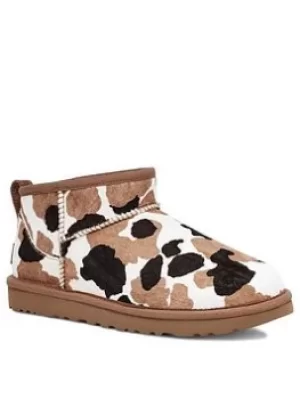 Image of UGG Ugg Classic Ultra Mini Cow Print Ankle Boots, Chestnut, Size 4, Women
