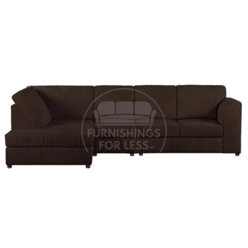 Image of Furnishings For Less UK Luxor Chocolate Jumbo Cord Large 5 Seater Corner Sofa Long Left Hand Facing - Full Back