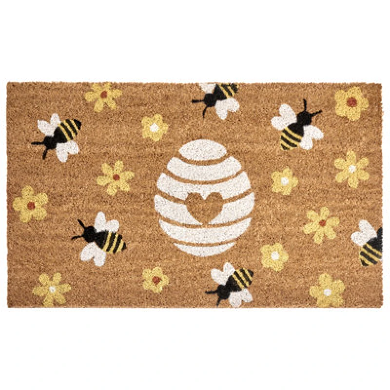 Image of Beliani Doormat Kigalik Natural 40 X 60 Cm Bee Flower Coir
