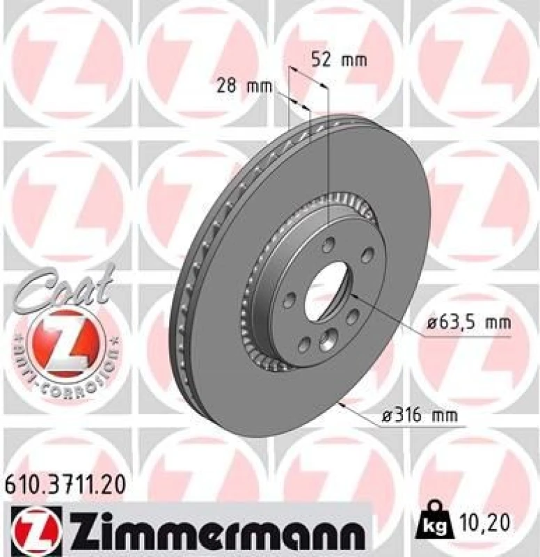 Image of ZIMMERMANN Brake disc ZIMMERMANN 610.3711.20