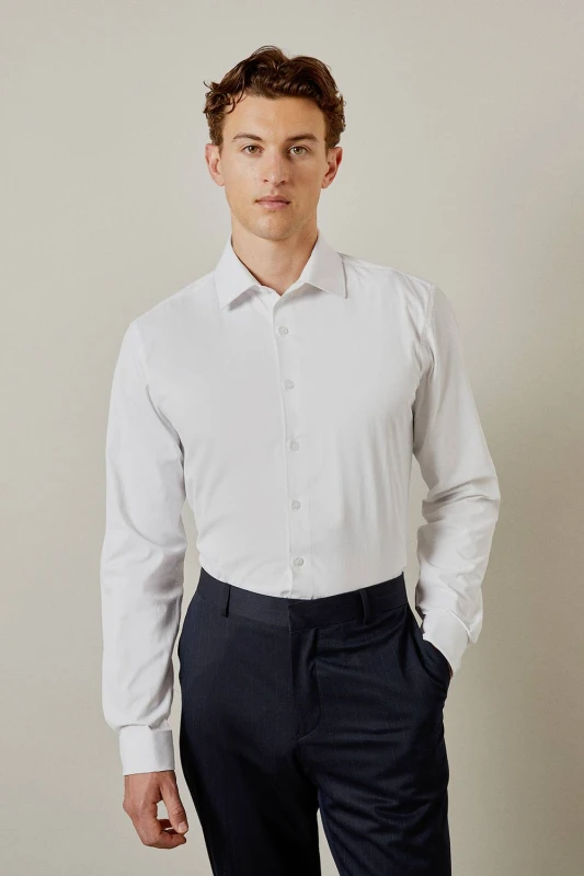 Image of Burton Burton Men White Easy Iron Double Cuff Slim FiT-Shirt Size: 16.5 in White 16.5 in Male 5063631511173