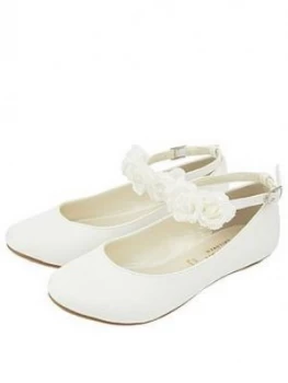 Monsoon Girls Amy Corsage Ankle Strap Ballerina - Ivory, Size 9 Younger