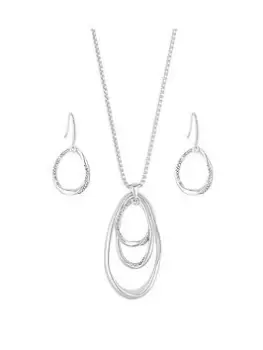 image of Mood Silver Crystal Pear Drop Pendant Necklace And Earring Set, Silver, Women