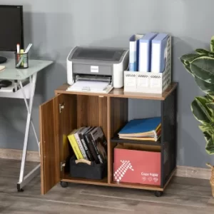 Image of HOMCOM Printer Stand Home Office Mobile Storge File Cabinet Organizer with Castors, Door, Walnut Brown