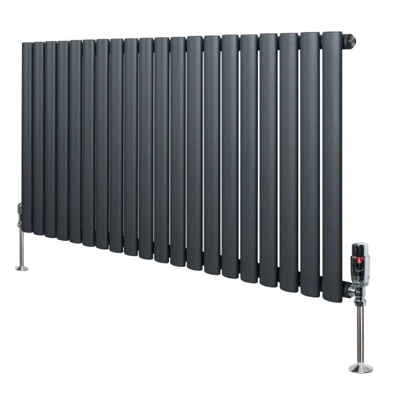 Image of Monstershop Oval Single Column Radiator & Valves - 600mm x 1200mm - Anthracite in Grey Grey Unisex