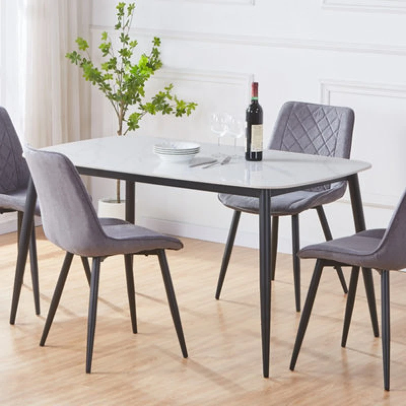 Image of Core Products Aspen Rectangular Dining Table With Gloss White Sintered Stone Top And Black Tapered Legs - 75 X 140 X 80Cm