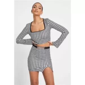 I Saw It First Black Square Neck Dogtooth Jersey Top - Black