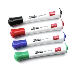 image of Nobo 1902096 Glide Drywipe Markers Pack of 4 Bullet Tip