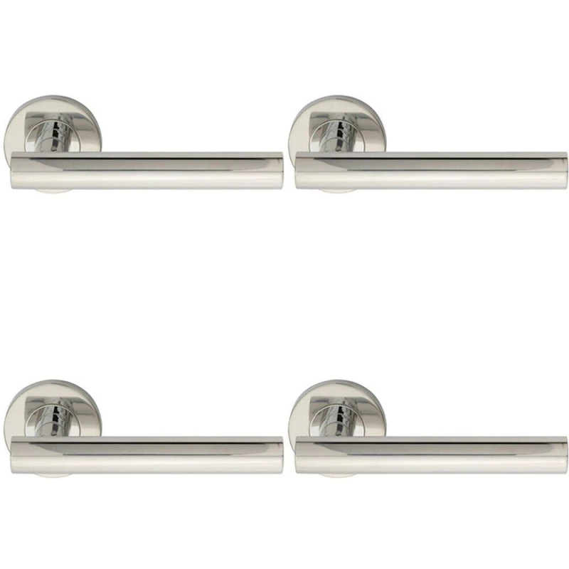 Image of Loops 4x PAIR Straight Round T Bar Handle on Round Rose Concealed Fix Polished Steel Metallics