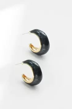 Image of Gold Plated Black Statement Hoop Earrings