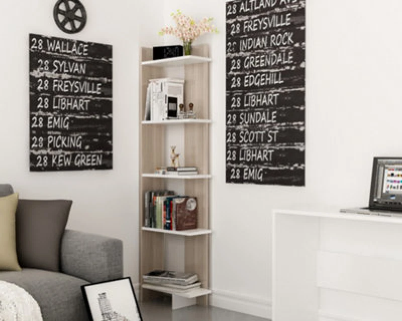 Image of Decorotika Alice Corner Bookcase Bookshelf Shelving Unit Light Grey