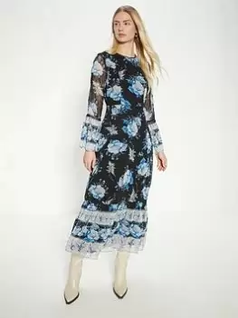 Image of Oasis Floral Chiffon Midi Dress - Blue, Multi, Size 12, Women