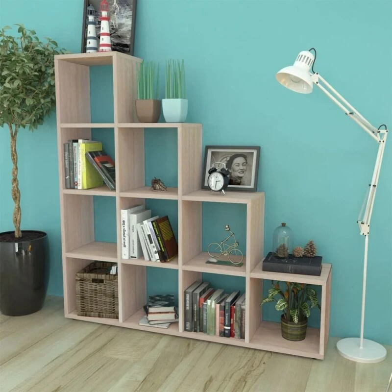 Image of vidaXL Staircase Bookcase/Display Shelf 142cm Oak Home Storage Box Unit Cubes