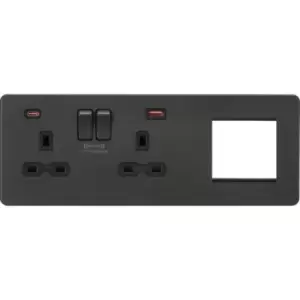 image of Screwless 13A 2G DP Socket with USB Fastcharge + 2G Modular Combination Plate - Anthracite 230V IP20