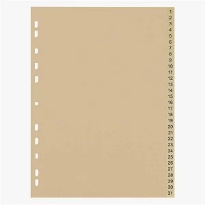 image of 5 Star Eco A4 File Divider Numbered Tabs 1 31 Recycled Manilla 11 Holes 150gsm Buff