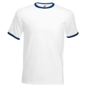 image of Fruit Of The Loom Mens Ringer Short Sleeve T-Shirt (3XL) (White/Navy)